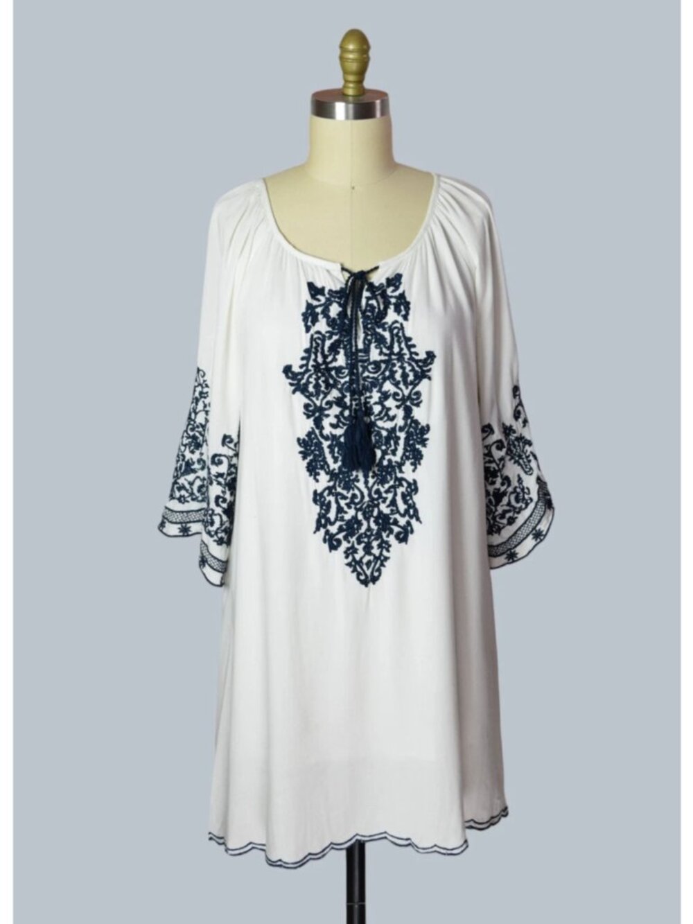 CHIC CONNECTION EMBROIDERED DRESS BOHO TASSELS